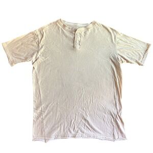 Carbon Mens Henley Shirt Short Sleeve Soft Yellow/Tan Raw Hem Size Small